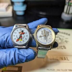 Lot of 2 Vintage Men's Mechanical Mickey Mouse & 25th Anniversary Disney Watch